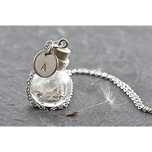 Kette silber echte Pusteblume Gravur Löwenzahn mini Buchstabe