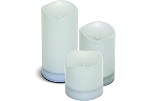Luceco Velas Solares de LED, Set de 3 Pilares Impemeable IP44, Sin llama, Exterior Decorativa Iluminación para Balcony, Mesa, Jardín al aire Libre