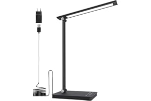 shuwosmart 15W Lampe de Bureau LED Puissante,3 Modes de Couleur&10 Niveaux de Luminosité Réglable,Contrôle Tactile,Protectiondes Yeux,Lampe de Lecture Avec Port USB et Fonction Minuterie（Noir）