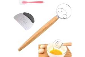 QOCUILC Fruste Danesi Professionali per Impasti, Set da 3 Pezzi - Tagliapasta graduato,Utensili da Cucina in Acciaio Inossidabile e Legno per Pane, Torte e Pasticceria