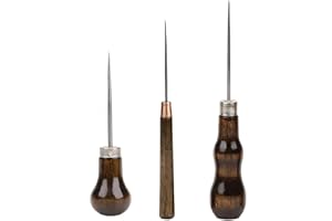 EAVUYIS 3 Pezzi Punteruoli da Cucito, Punteruolo con Manico di Legno, Perforatore, Punteruolo in Pelle per Cucire, Perforare