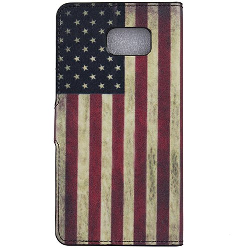 Semoss 2 in 1 Zubehör Set Retro USA American Flagge Handyhülle Leder Schutzhülle für Samsung Galaxy S7 Edge PU Wallet Leder Lederhülle Gliter Ledertasche Magnetverschluss Magnetic Bookstyle Multi-Function Protektiv Tasche Hülle Schutz Etui Schale Schutzhüllen mit Displayschutzfolie - 3