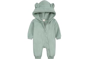 Alunsito Newborn Baby Boys Girls Romper One Piece Long Sleeves Bear Ear Hoodie Jumpsuit Infant Spring Fall Bodysuit