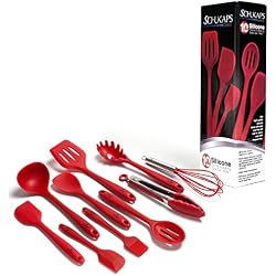 Prime Kit/Ensemble de 10 ustensiles de Cuisine en Silicone - Rouge - Non Toxique - Outils résistant à la Chaleur - Kit de Cuisson - 10 Pieces Silicone Kitchen Utensils Set - Baking Tools