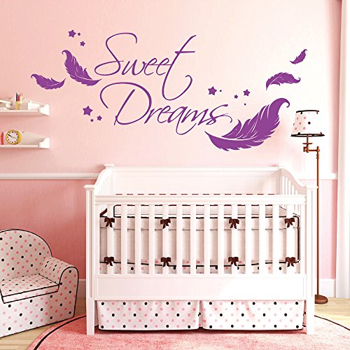 Wandtattoo Loft Wandaufkleber Schriftzug „Sweet Dreams“ Zitat mit Federn und Sternen / 54 Farben / 3 Größen / weiß / 55 cm hoch x 125 cm breit - 5