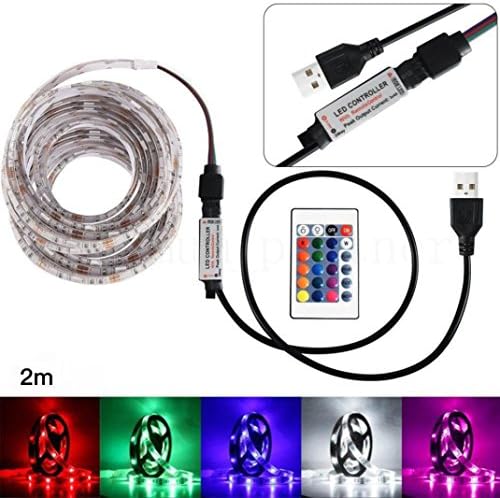 ALISAM 50-200 CM USB LED Strip Light TV Back Lamp 5050RGB Colour Changing LED Strip Lights Kit+24 Keys Remote Control,String Light for TV Lighting Decoration Home Kitchen Cabinet Lighting (200CM)