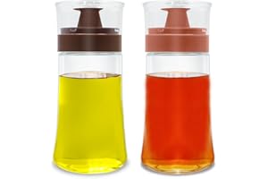 TINMIX Set di 2 contatori per olio a prova di perdite con beccuccio da 180 ml / 6 oz in vetro, olio d'oliva e aceto ben sigillato, per cucine da campeggio all'aperto, marrone + rosso