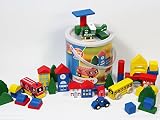 HOLZSTADT Trommel Holzbausteine 50 Teile Spielstadt 2-5 Jahre ~yx