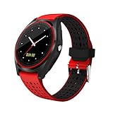 Wilabuda Smart Uhr Musik sesshaften Erinnerung kreisförmigen Bildschirm Bluetooth 4.0 Smart Wear, rot