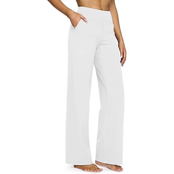 Timuspo Yogabroek voor dames, lange hoge taille met zakken, joggingbroek, wijde pijpen, comfortabel, rechte vrijetijdsbroek, buikcontrole, trainingsbroek, sportbroek, yogabroek, marineblauw, L