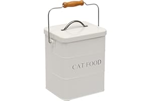 Geyecete Boîtes pour Nourriture et friandises Animaux -Conteneur Croquette Chat -Couvercles en hermétiques -Acier Carbone revêtu - 6Lnourriture Boîtes de Rangement-Blanc