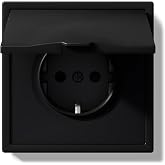 BSEED Wall Plug with Waterproof Cover, PC Recessed Plug with Hooks, Black 1 Gang 80 x 80 mm