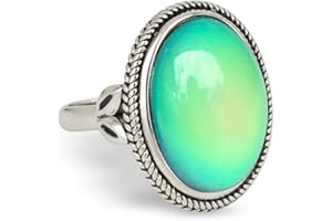 Fun Jewels - Stimmungsring mit ovalem Stein - Farbwechsel je nach Stimmung - Antik-Silberfarben - Messing - Vintage-Stil