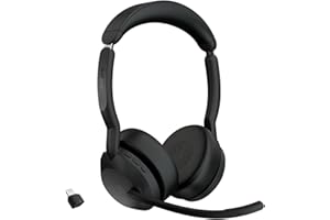 Jabra Evolve2 55 Micro-casque sans fil stéréo avec technologie Jabra Air Comfort, micros à réduction de bruit et ANC. Fonctionne avec les plateformes UC telles que Zoom et Google Meet - Noir