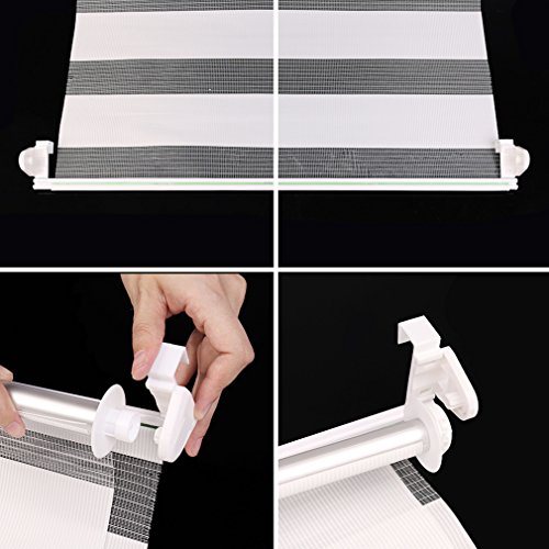 Kinlo® 90×150 cm Duo-Rollo Doppelrollo für Fenster und Türen Easyfix Klemmfix mit Klemmträgern ohne Bohren ,weiß – inkl. Zubehör - 9