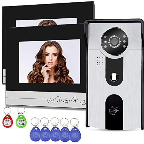 RFID Sistema de Video Portero7 '' TFT Color IR CMOS Cámara Exterior con Timbre de Puerta Metal Impermeable 700TVL + 5pcs ID Keyfob de Usuario para el Hogar (1 cámara 2 monitores)