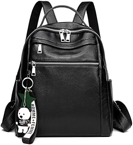 NUCLERL Double Zip Backpack Large Size Women Backpack With Many Pockets High Quality PU Black Backpack With Bag Charms(Black B)