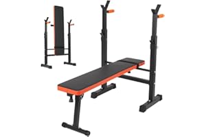 Panana Adjustable Weight Bench for Home Gym, Foldable Incline Decline Workout Bench with Adjustable Barbell Height, Multi-Purpose Exercise Lift Bench with Barbell Rack