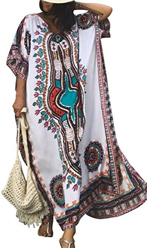 Newest Arrival Style Women's Sexy V Neck Ethnic/Aztec Print Kaftan Maxi Dress Beach Dress Long Cover Up