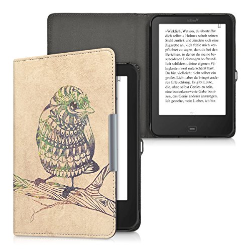 kwmobile Hülle für Tolino Shine 2 HD – Flipcover Case eReader Schutzhülle – Bookstyle Klapphülle Vogel Aztec Design Schwarz Grün Beige - 5