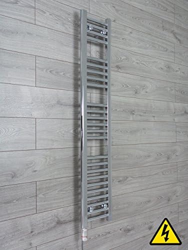companyblue 200mm Wide Chrome Thermostatic Electric Heated Pre-Filled Towel Rail Radiator Flat Ladder for Stylish Bathroom (1400 x 200 mm)