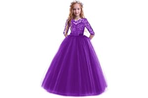 IBTOM CASTLE Vestito da ragazza con fiori, da principessa, da festa, per bambini, da cerimonia, da matrimonio, da festa, da damigella d'onore, in pizzo, in tulle, elegante, lungo, da sera, da comunicazione, taglie