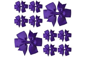 LILIUM KIDS Purple Hair Bows for Girls – 3 Inch Grosgrain Pinwheel Ribbon Bows with Crocodile Clips – School Uniform Hair Accessories for Children, Toddlers & Kids - 10 Pack