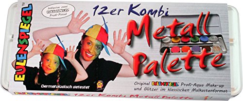 Eulenspiegel Schminkpalette aus Metall, 2 Glitzer, 2 Pinsel, 10 Farben - 3