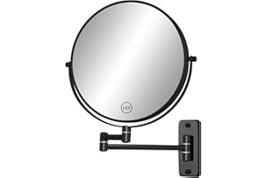 FFowcye 8" Wall Mounted Shaving Mirror, 1X/10X Double-Sided Magnifying Wall Mount Bathroom Vanity Mirror, 360° Swivel with Extension Arm, Black (No Light)