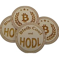 4 Stück Untersetzer mit Motiv Bitcoin HODL aus Holz 12cmx6mm
