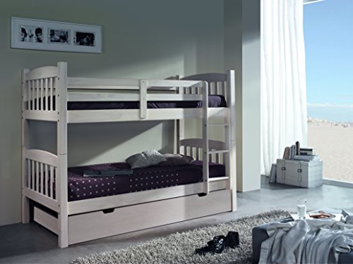 MUEBLESYA.COM-Litera Tres Camas Pino Blanco Lavado