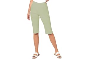 Roman Originals Knee Length Shorts for Women UK - Ladies Cropped Capri Stretch Bengaline Pants Crop Trousers Summer Legging Lounge Essentials Elasticated Casual Clothes