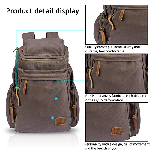 FANDARE Retro Laptop Notebook Geeignet für bis zu 16 Zoll Damen Herren Schulrucksack für die Schule Rucksack Wanderrucksack Daypack Leinwand - 7