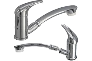 GENERISCH Rubinetto monocomando Roma con doccia estraibile + interruttore, camper, roulotte, caravan, cromato