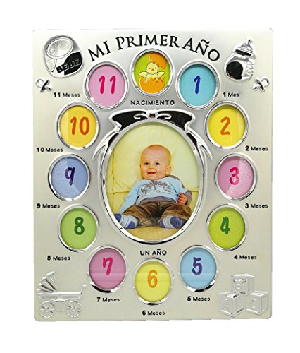 Marco de fotos metálico infantil Portafotos de aluminio para bebé nacimiento 12 meses de 4 x 5 cm y 9 x 13 cm