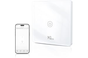 NGTeco Interruttore tattile WiFi in vetro, 1 gruppi a 1 via, interruttore a parete compatibile con Alexa e Google Home (richiede un filo neutro)