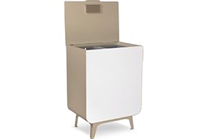 ARREGUI Duplo Poubelle de Recyclage Cuisine 2 Bacs | 2 x 26 L (52 L) | Meuble Poubelle de Tri Sélectif Moderne en acier avec 2 seaux | Poubelle design avec pieds | Sac Grande Capacité (Crème)