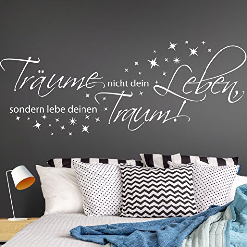 Wandora W1456 Wandtattoo Spruch Träume nicht dein leben, sondern lebe deinen Traum! silbergrau (BxH) 100 x 39 cm