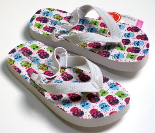 Young Girls White Skulls Flip Flop Sandals With Strap Size 6-7