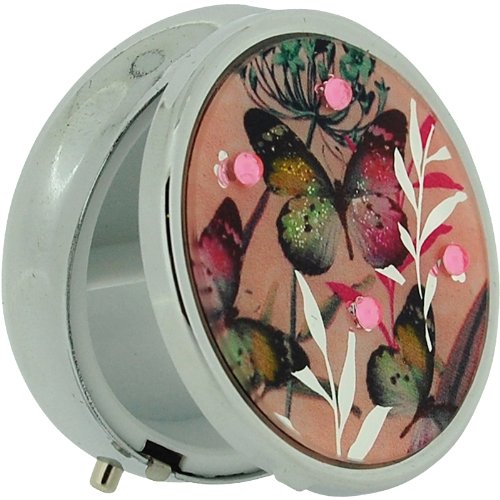 The Olivia Collection Silver Plated Pink Butterfly Cascade Compact Pill Box SC675