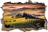 hochwertiger UV-Druck Pixxprint 3D_WD_S2250_92x62 traumhafte Toskana Landschaft mit Haus Wanddurchbruch 3D Wandtattoo, Vinyl, bunt, 92 x 62 x 0,02 cm