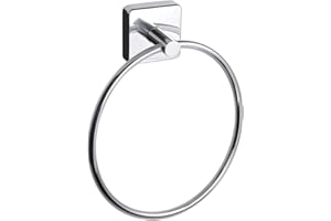 Kapitan Quattro Towel Ring Stainless Steel Bathroom Towel Hanger Holder 6.70 inches/ 17cm, AISI 304 18/10, Polished Finish, Square Style, Wall Mounted 3M Self Adhesive, Made in EU, 20 Years Warranty