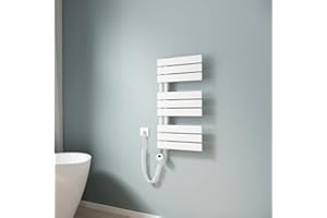 EMKE Toallero electrico baño con Termostato de Elemento Calefactor, 762x400mm 400W Radiador toallero con Barra Calefactora con Temporizador, Blanco