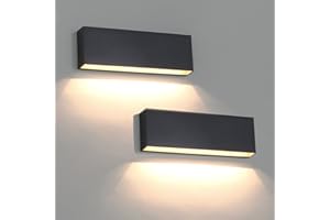 DAWALIGHT Outdoor Wall Lights Mains Powered 2 Pack LED 6W LED 3000K Warm White IP65 Waterproof Outside Wall Wash Down Lights for Garden Front Door Patio Terrance Balcony Porch, Plastic, Dark Grey