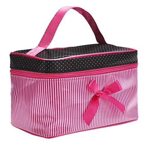 Preisvergleich Produktbild Winkey Kosmetiktasche, tragbar Reise quadratisch Schleife Streifen Kosmetiktasche, hot pink