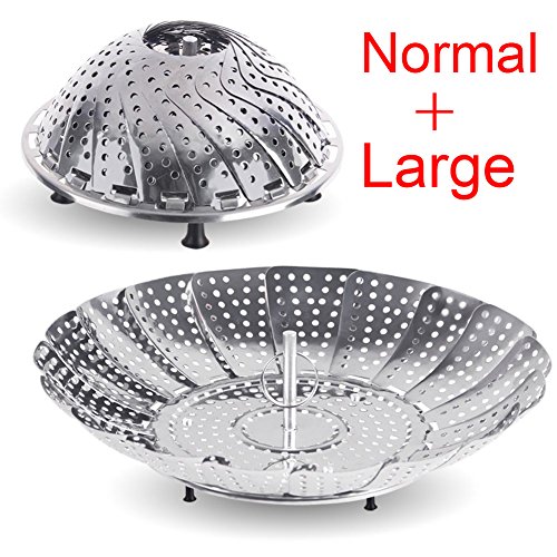 ISWEES 2PCS (Klein & Groß) Dünsteinsatz Edelstahl Gemüsedämpfer Faltbar Dämpfkorb Obst Körbchen Silber Ton