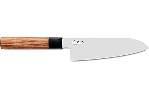 KAI Seki Magoroku Couteau Santoku en bois de séquoia 17,0 cm - acier inoxydable au carbone 1K6 avec 57 (±1) HRC - lame polie brillante - bois de pakka de séquoia - fabriqué à la main au Japon