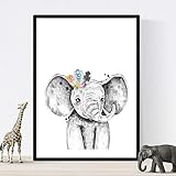 HECHO EN ESPAÑA Nacnic Lámina Infantil Elefante Infantil Plumas en la Cabeza Poster Animales Infantiles Tamaño A3 Sin Marco