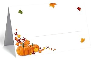 MERZ DESIGNKARTEN 50 edle Premium-Tischkarten -18 Motive zur Auswahl - Platzkarten 300mg - 5,5 x 8,5cm (eine Seite) - Namenskarten Namensschilder für Hochzeit Feier Taufe Kommunion (Bunte Blätter-Herbstmotiv)