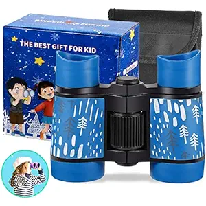 Binoculars for Kids High Resolution Best Gifts for 3-12 Years Boys Girls Optics Shockproof Mini Compact Binocuolar Toys Folding Small Telescope for Bird Watching Camping Outdoor Play (Blue)